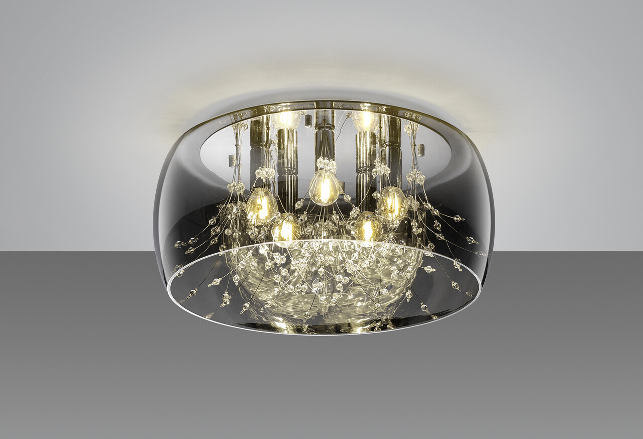 Plafoniera Crystel, TRIO, 50x23.5 cm, 28W, 5x E14, sticla, argintiu - imagine 5